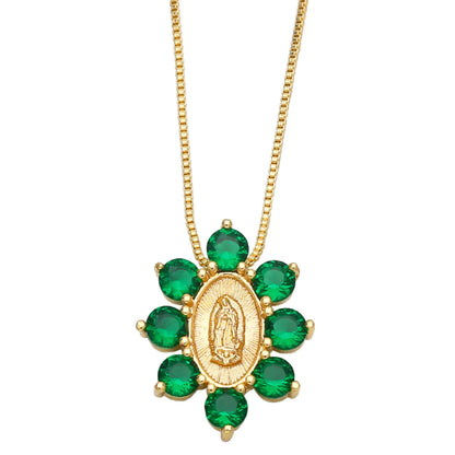 New Color Zircon Virgin Mary Copper 18k Gold-plated Necklace