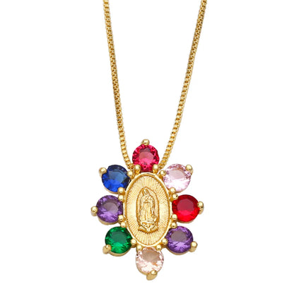 New Color Zircon Virgin Mary Copper 18k Gold-plated Necklace