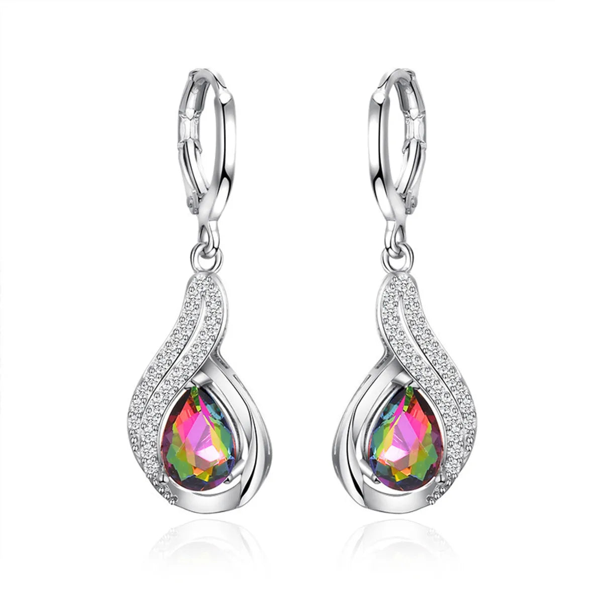 New Colorful Drop Pendant Diamond-studded Colorful Zircon Ear Buckle Earrings Wholesale