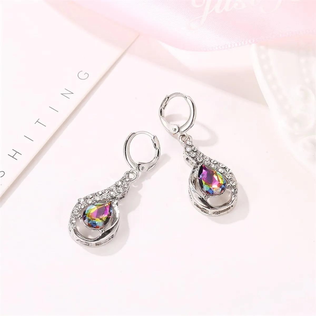 New Colorful Drop Pendant Diamond-studded Colorful Zircon Ear Buckle Earrings Wholesale