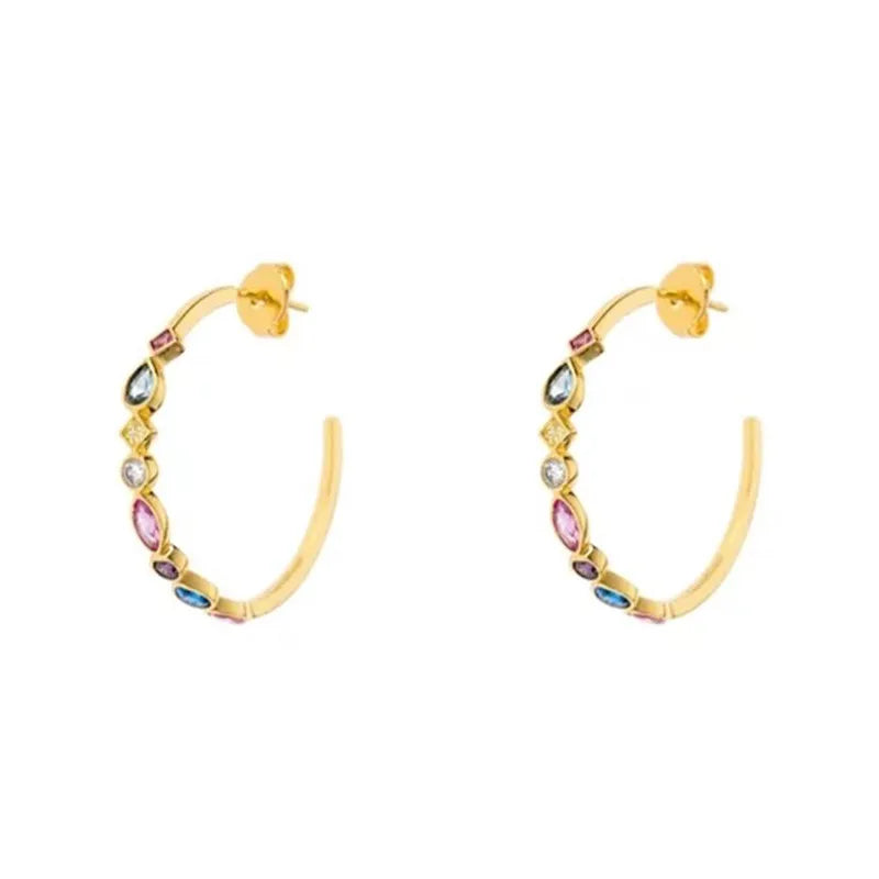 New Colorful Zircon Earrings Fashion Temperament Ear Buckle Ear Ring