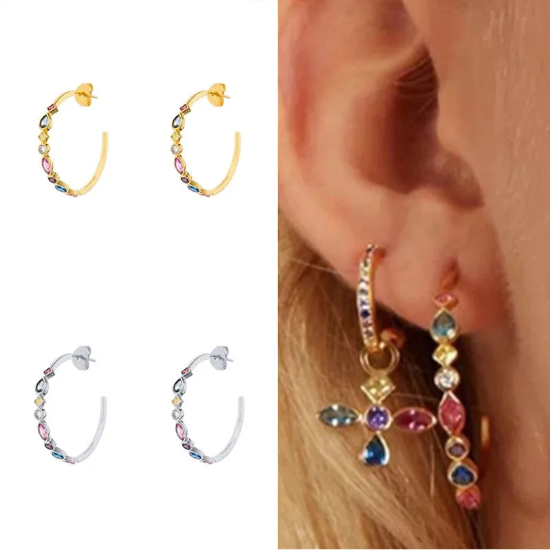 New Colorful Zircon Earrings Fashion Temperament Ear Buckle Ear Ring