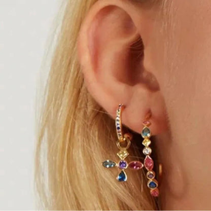 New Colorful Zircon Earrings Fashion Temperament Ear Buckle Ear Ring