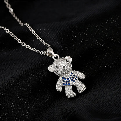 New Copper Micro-inlaid Zircon Cute Bear Pendant Golden Necklace Wholesale