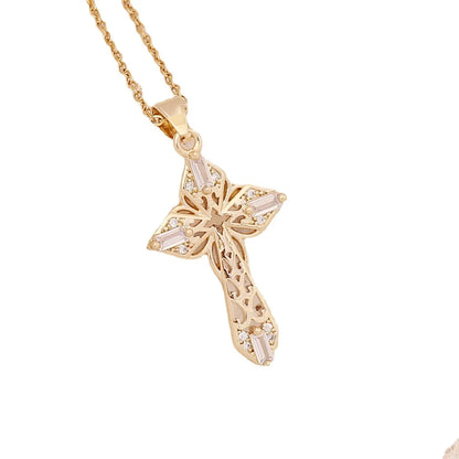 Wholesale Fashion Cross Copper Inlaid Zircon 18K Gold Plated