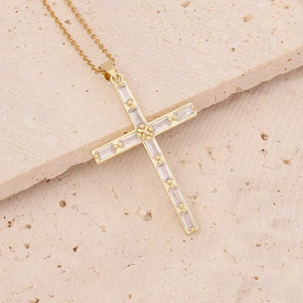 Wholesale Fashion Cross Copper Inlaid Zircon 18K Gold Plated