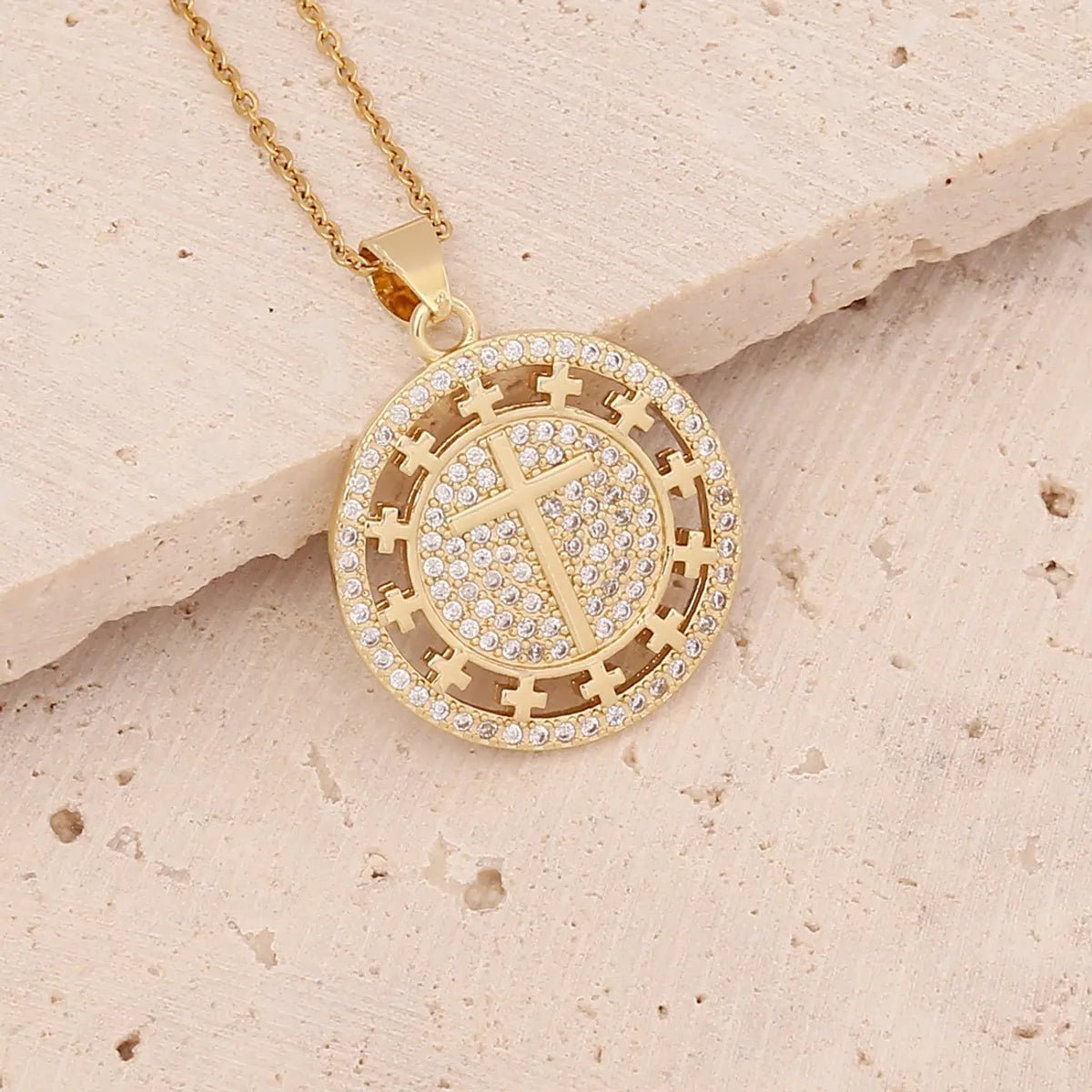 Wholesale Fashion Cross Copper Inlaid Zircon 18K Gold Plated