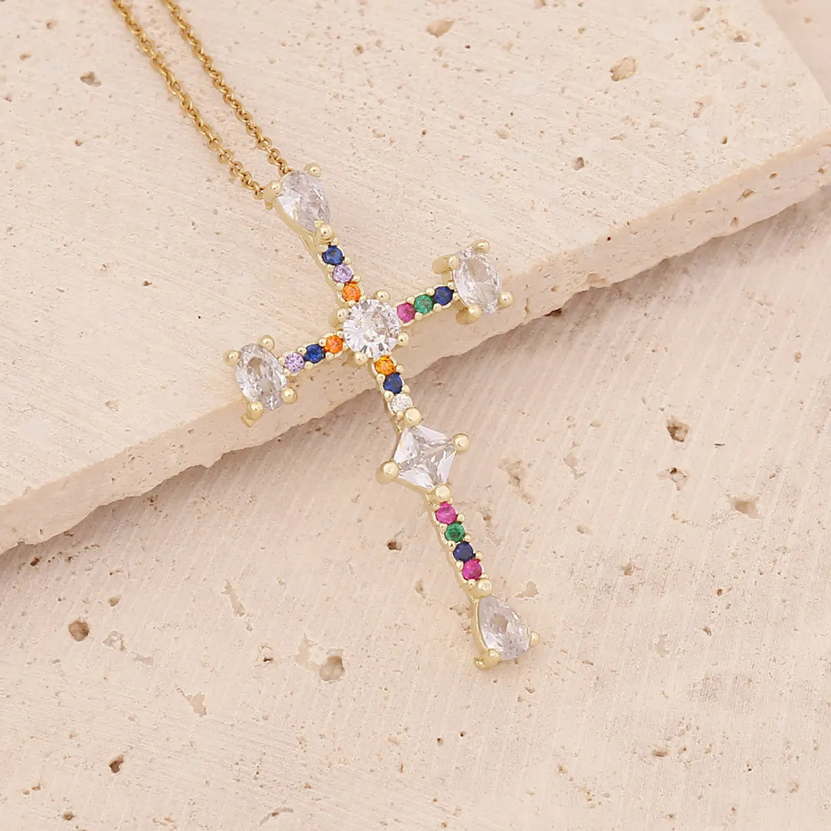 Wholesale Fashion Cross Copper Inlaid Zircon 18K Gold Plated