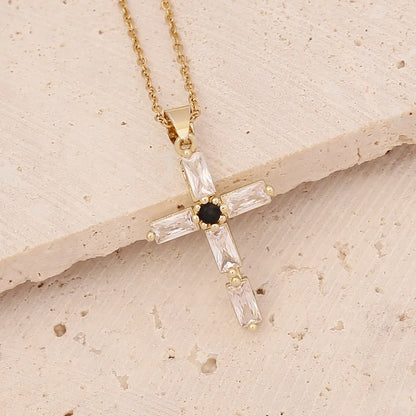 Wholesale Fashion Cross Copper Inlaid Zircon 18K Gold Plated