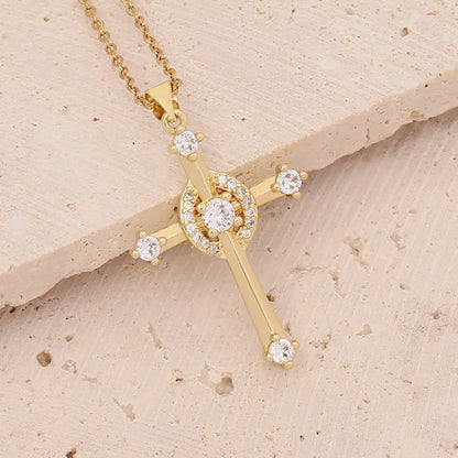 Wholesale Fashion Cross Copper Inlaid Zircon 18K Gold Plated