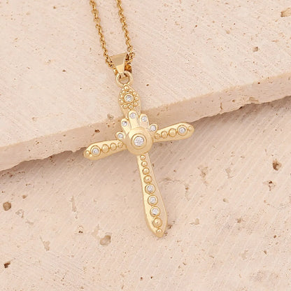 Wholesale Fashion Cross Copper Inlaid Zircon 18K Gold Plated