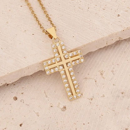 Wholesale Fashion Cross Copper Inlaid Zircon 18K Gold Plated