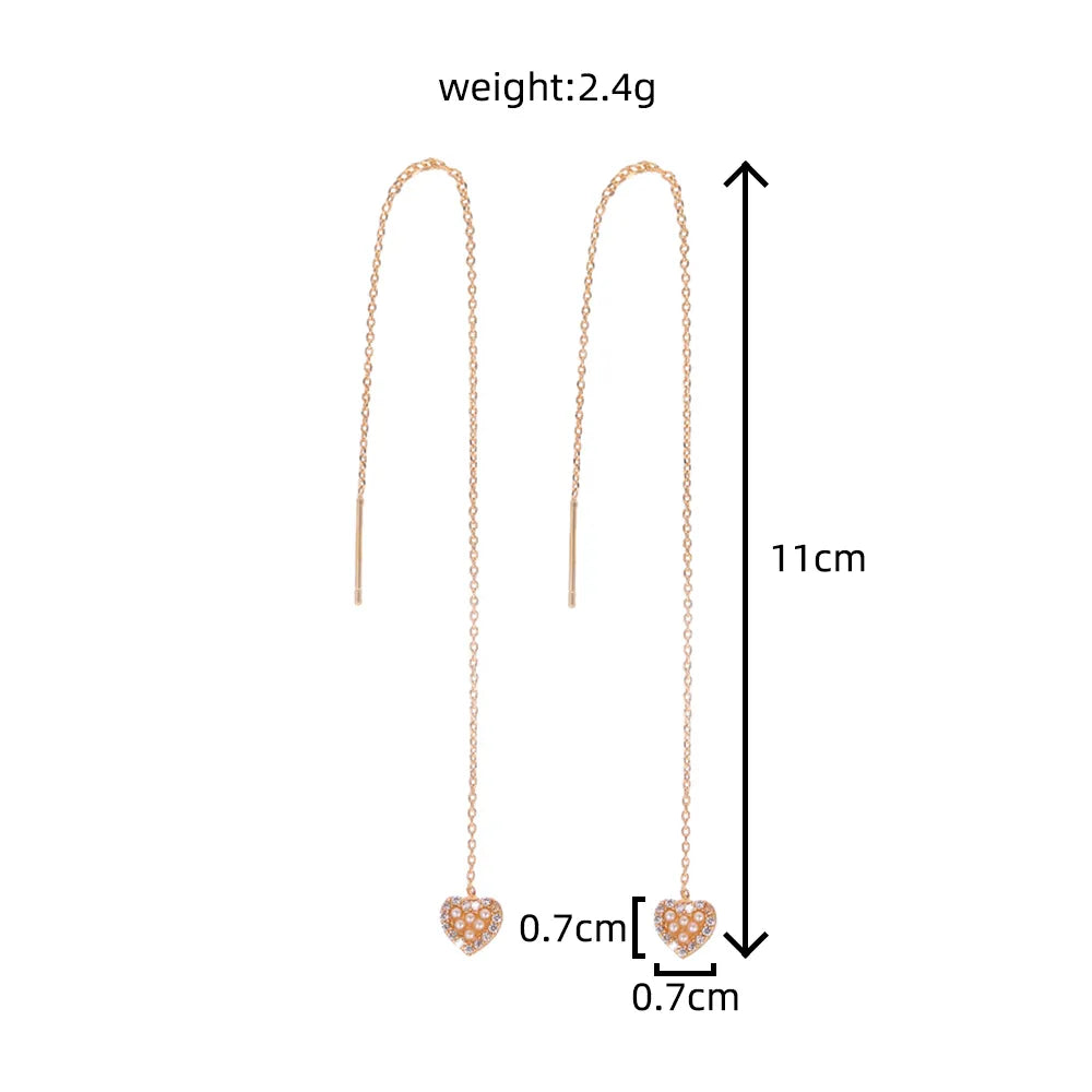 New Copper Micro-Set Zircon Heart-Shaped Pearl Pendant Earrings