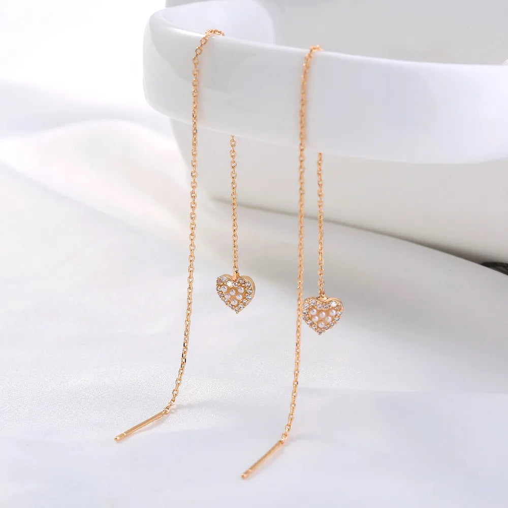 New Copper Micro-Set Zircon Heart-Shaped Pearl Pendant Earrings