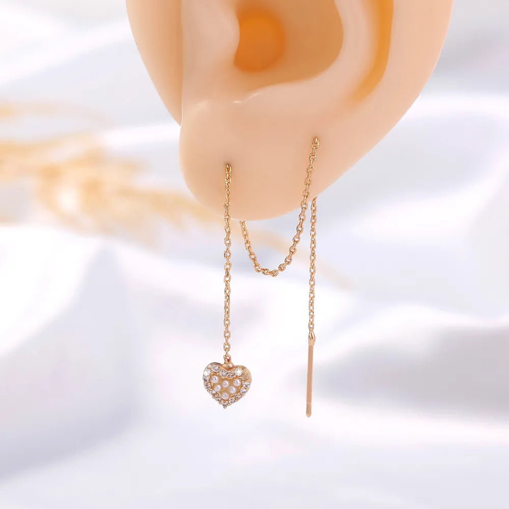 New Copper Micro-Set Zircon Heart-Shaped Pearl Pendant Earrings