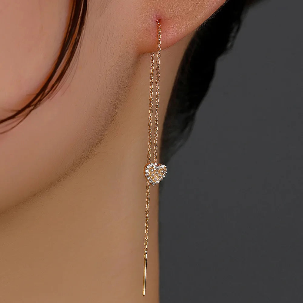 New Copper Micro-Set Zircon Heart-Shaped Pearl Pendant Earrings