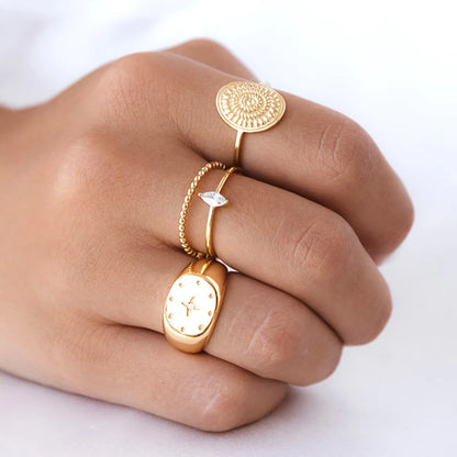 New Copper-plated 18k Gold Retro Round Eye Ring Wholesale