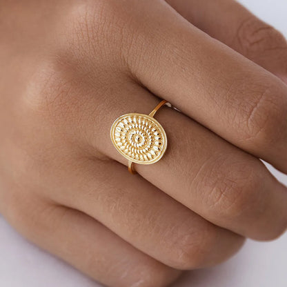 New Copper-plated 18k Gold Retro Round Eye Ring Wholesale