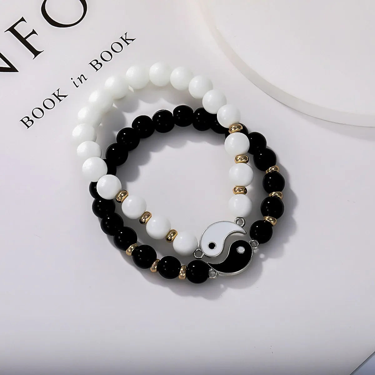 New Creative Black White Natural Stone Round Stitching Couple Bracelet