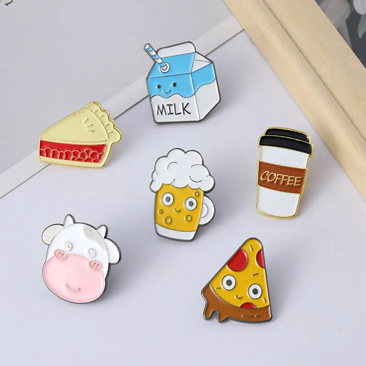 European And American New Creative Cartoon Milk Cup Coffee Cup Ice Cream Cake Shape Alloy Dripping Oil Sling Bag In A Jacket Loy Brooch