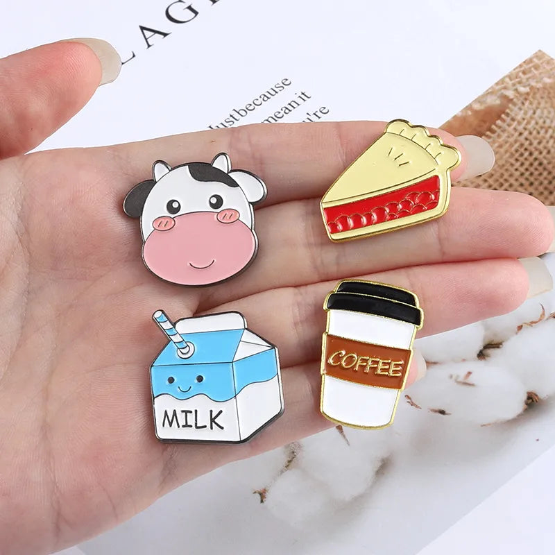 European And American New Creative Cartoon Milk Cup Coffee Cup Ice Cream Cake Shape Alloy Dripping Oil Sling Bag In A Jacket Loy Brooch