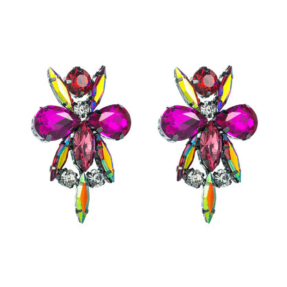 New Creative Flower Colorful Rhinestone Female Alloy Earrings Wholesale