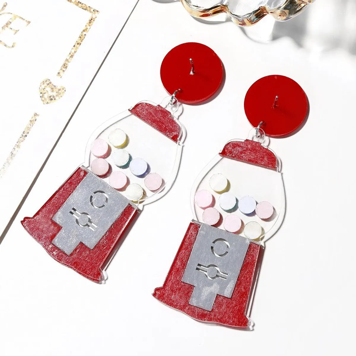 New Creative Funny Exaggerated Gashapon Machine Game Machine Shape Earrings Ear Clip