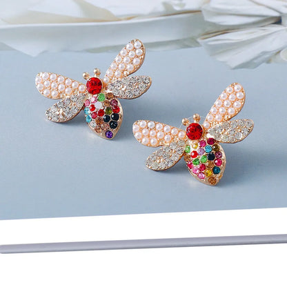 New Creative Insect Bee Full Diamond Stud Earrings