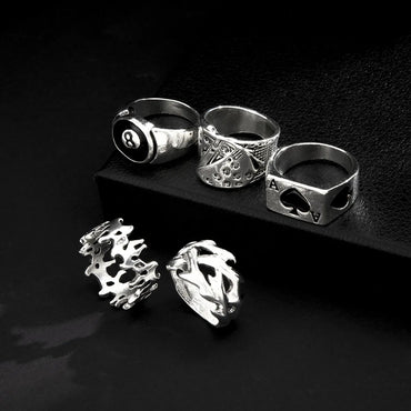 New Creative Playing Cards Spades A Black 8 Fashion Retro Joint Ring Five-piece Set