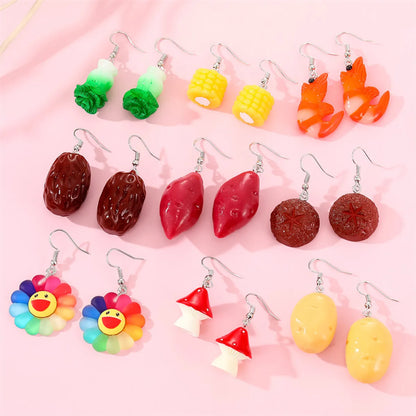 New Creative Resin Vegetable Food Potato Corn Sunflower Earrings Ear Hook