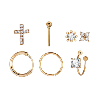 New Creative Retro Full Diamond Cross Alloy Ear Clip Set