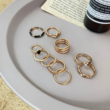 New Creative Retro Hollow Inlaid Zircon Black Joint Ring Set 10-Piece Set