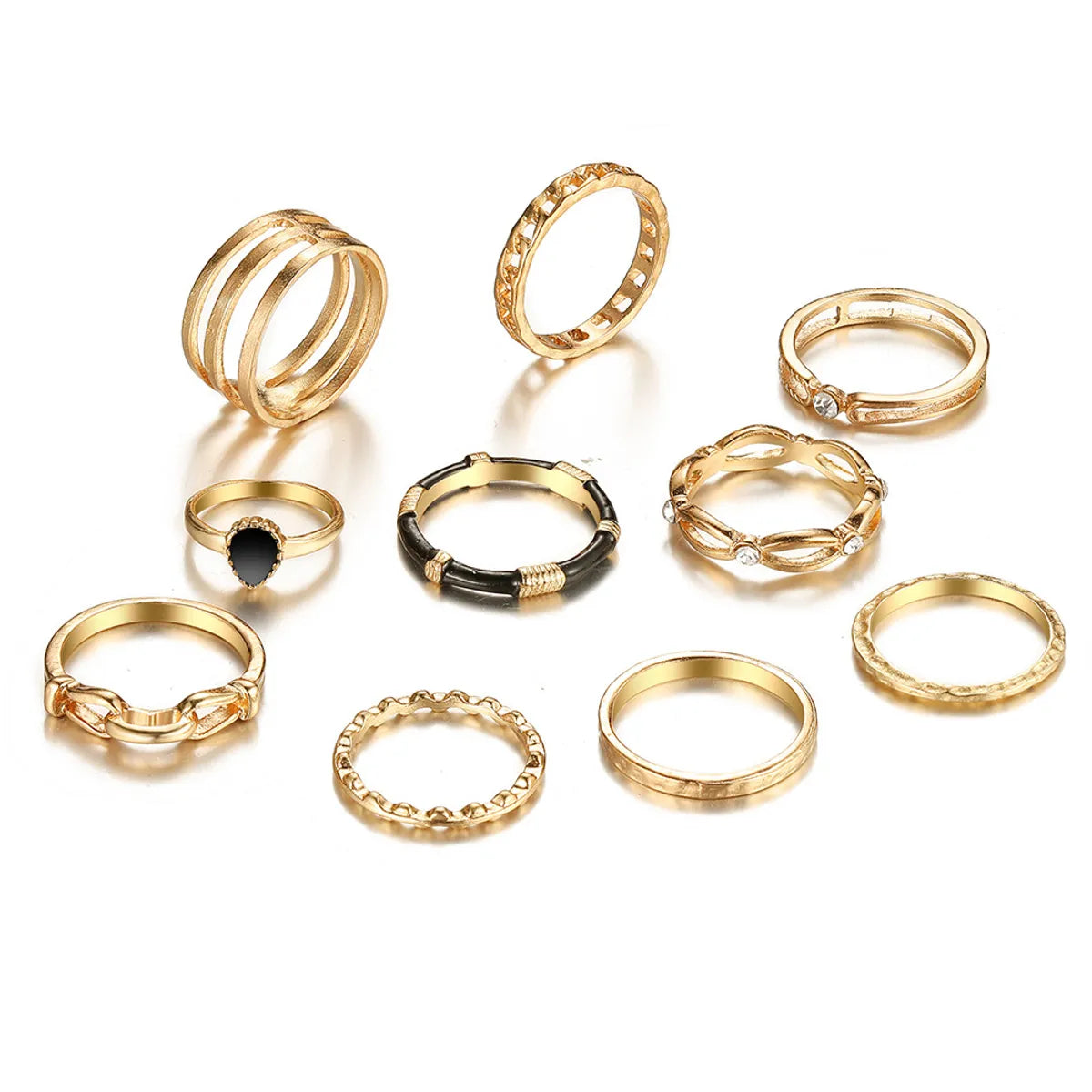 New Creative Retro Hollow Inlaid Zircon Black Joint Ring Set 10-Piece Set