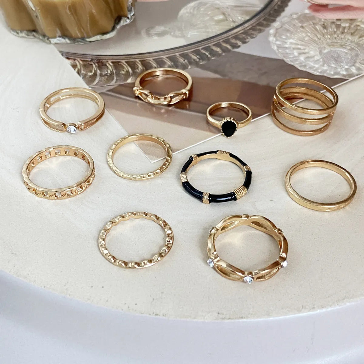 New Creative Retro Hollow Inlaid Zircon Black Joint Ring Set 10-Piece Set