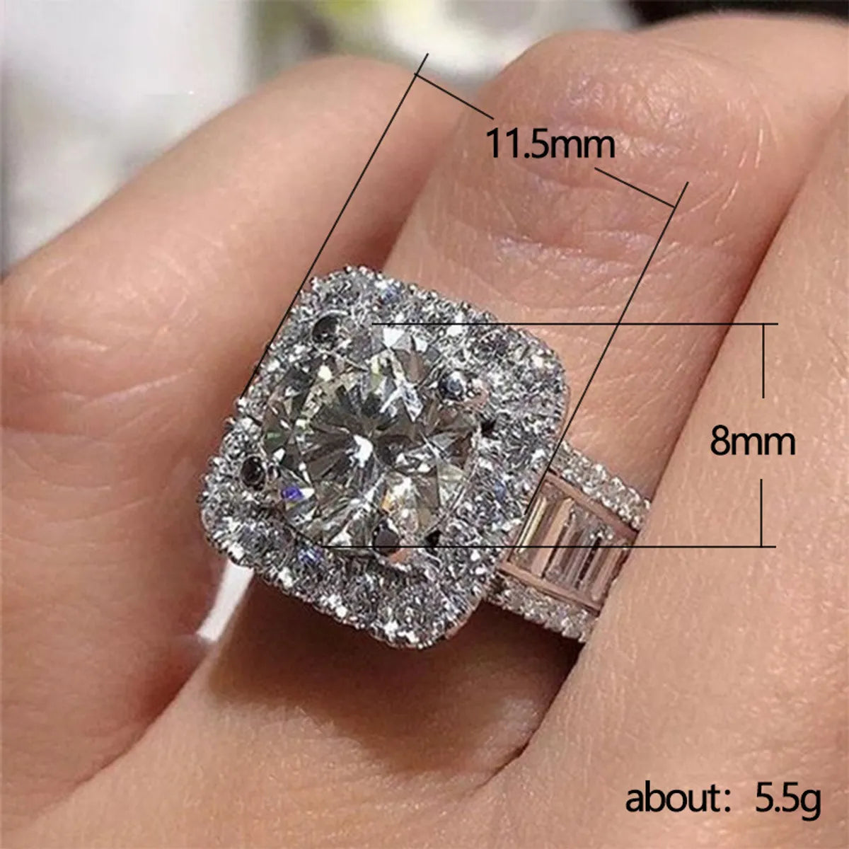 New Creative Round Diamond Zircon Full Set T Square Copper Ring