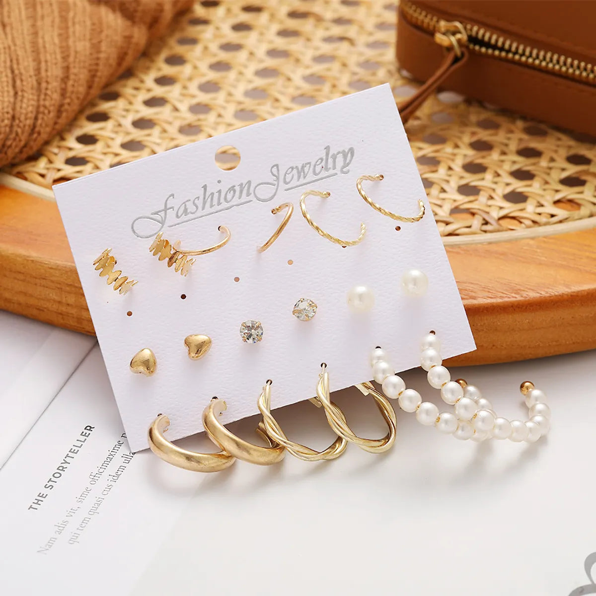 New Creative Simple Fashion Temperament Twist Pearl Earrings 9-Piece Set