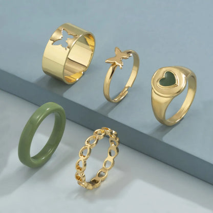 New Creative Simple Resin Alloy Women'S Tail Ring Ring Color Ring Set