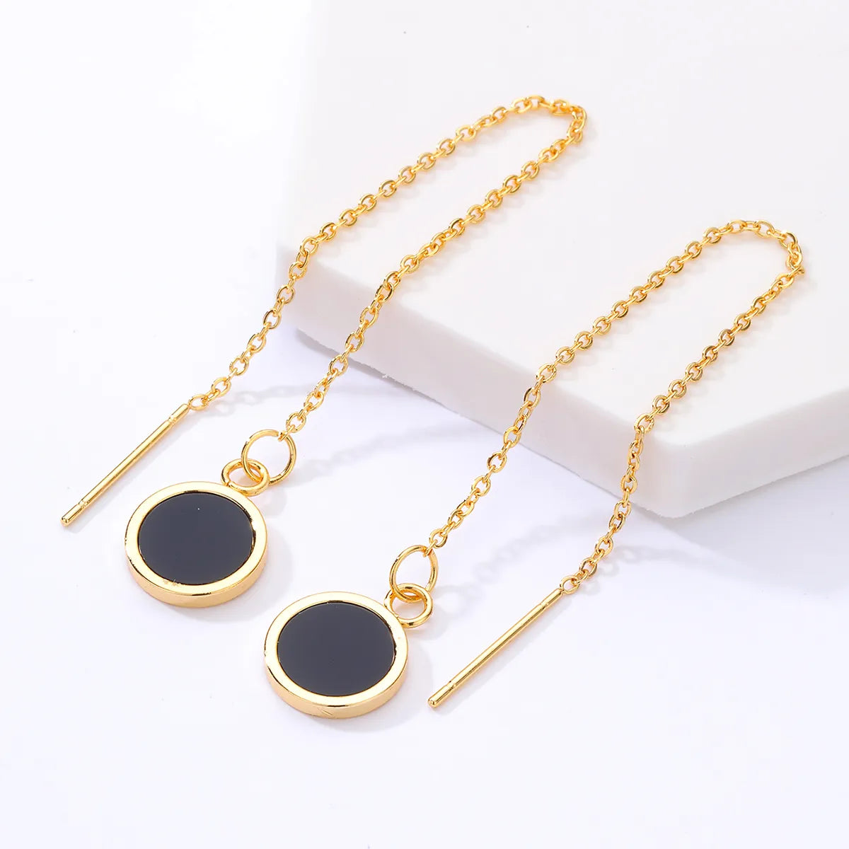 New Creative Stainless Steel Electroplating 18k Gold Round Pendent Chain Earrings