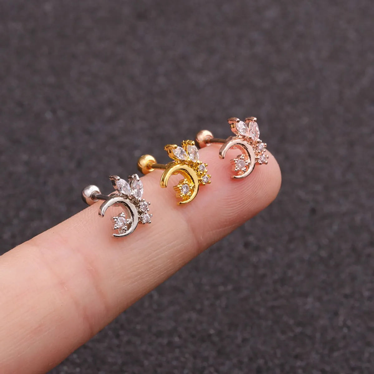 Cross-border New Arrival Creative Xingyue Zircon Ear Bone Stud Stainless Steel Thin Rod Ear Studs Foreign Trade Ear Piercing Jewelry Manufacturer