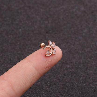 Cross-border New Arrival Creative Xingyue Zircon Ear Bone Stud Stainless Steel Thin Rod Ear Studs Foreign Trade Ear Piercing Jewelry Manufacturer