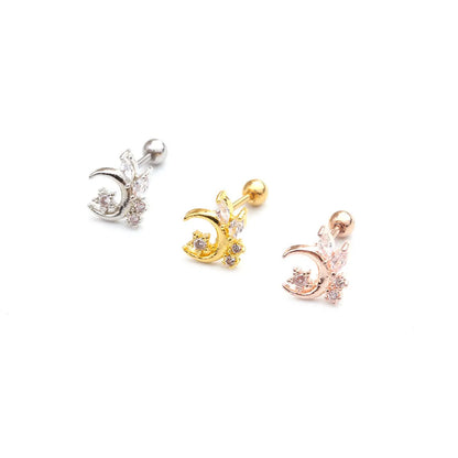 Cross-border New Arrival Creative Xingyue Zircon Ear Bone Stud Stainless Steel Thin Rod Ear Studs Foreign Trade Ear Piercing Jewelry Manufacturer