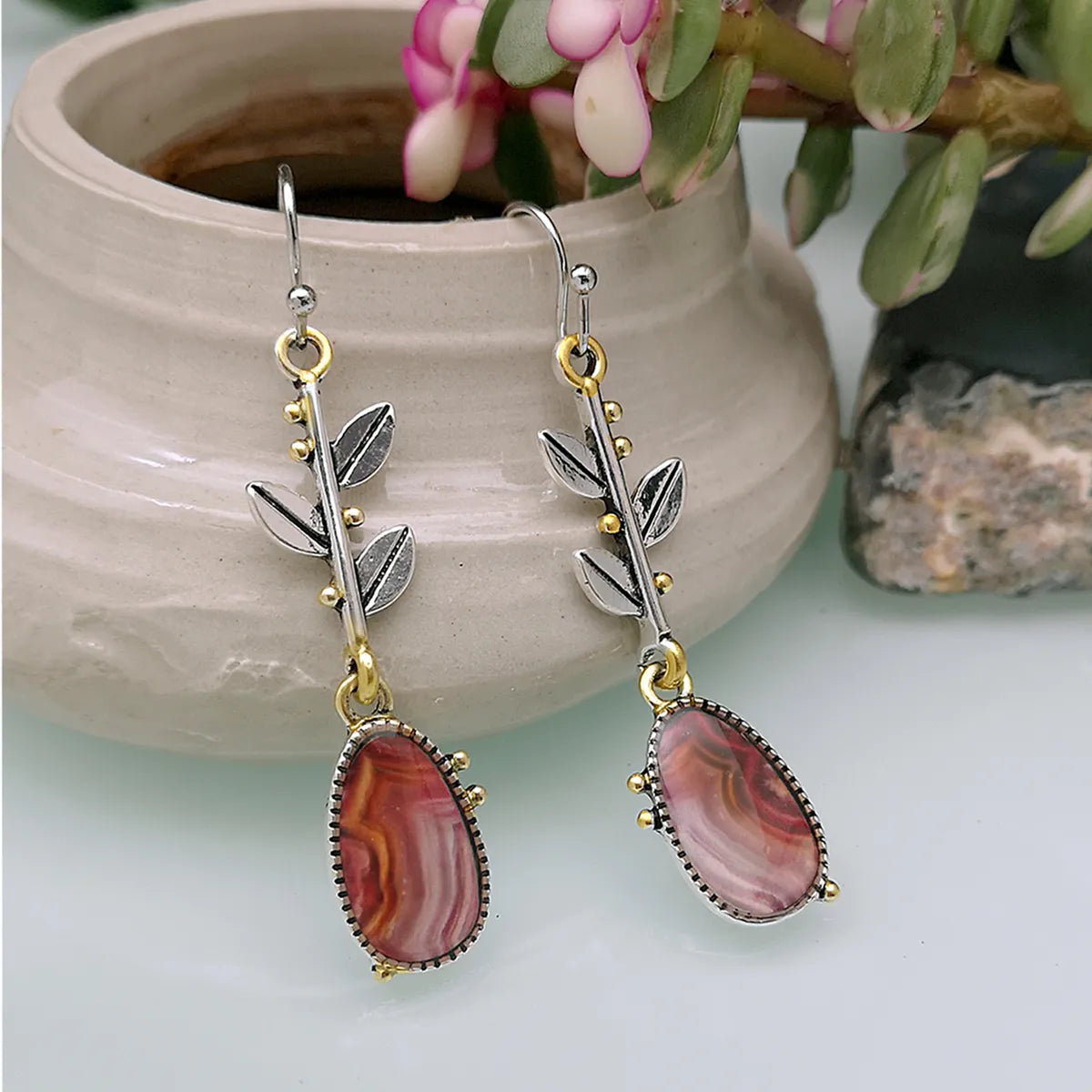 New Creative Tree Leaf Agate Earrings Dangle Earrings