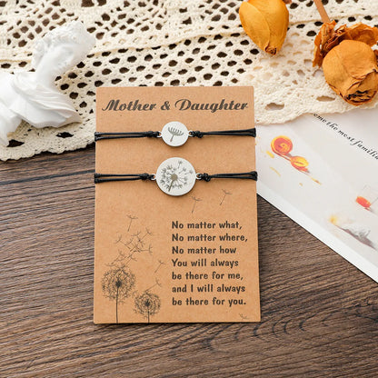 New Creative Wax Thread Braided Bracelet Stainless Steel Dandelion Mother And Daughter Bracelet