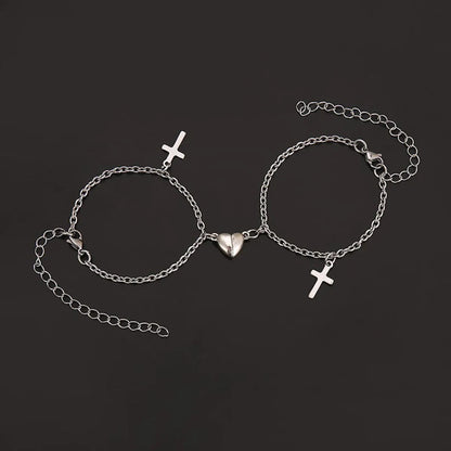 New Cross Heart-shaped Pendant Simple Heart-shaped Magnet Attracts Alloy Bracelets