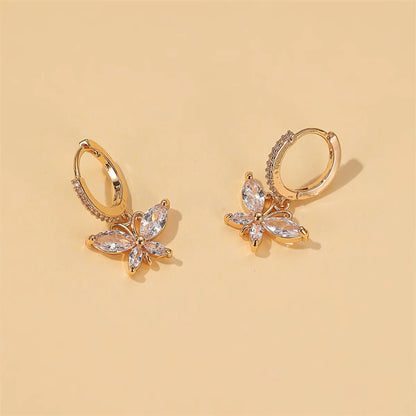 Fashion Butterfly Plating Copper Artificial Gemstones Earrings