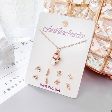 New Crystal Christmas Clavicle Chain Alloy Short Necklace Earring Set Wholesale