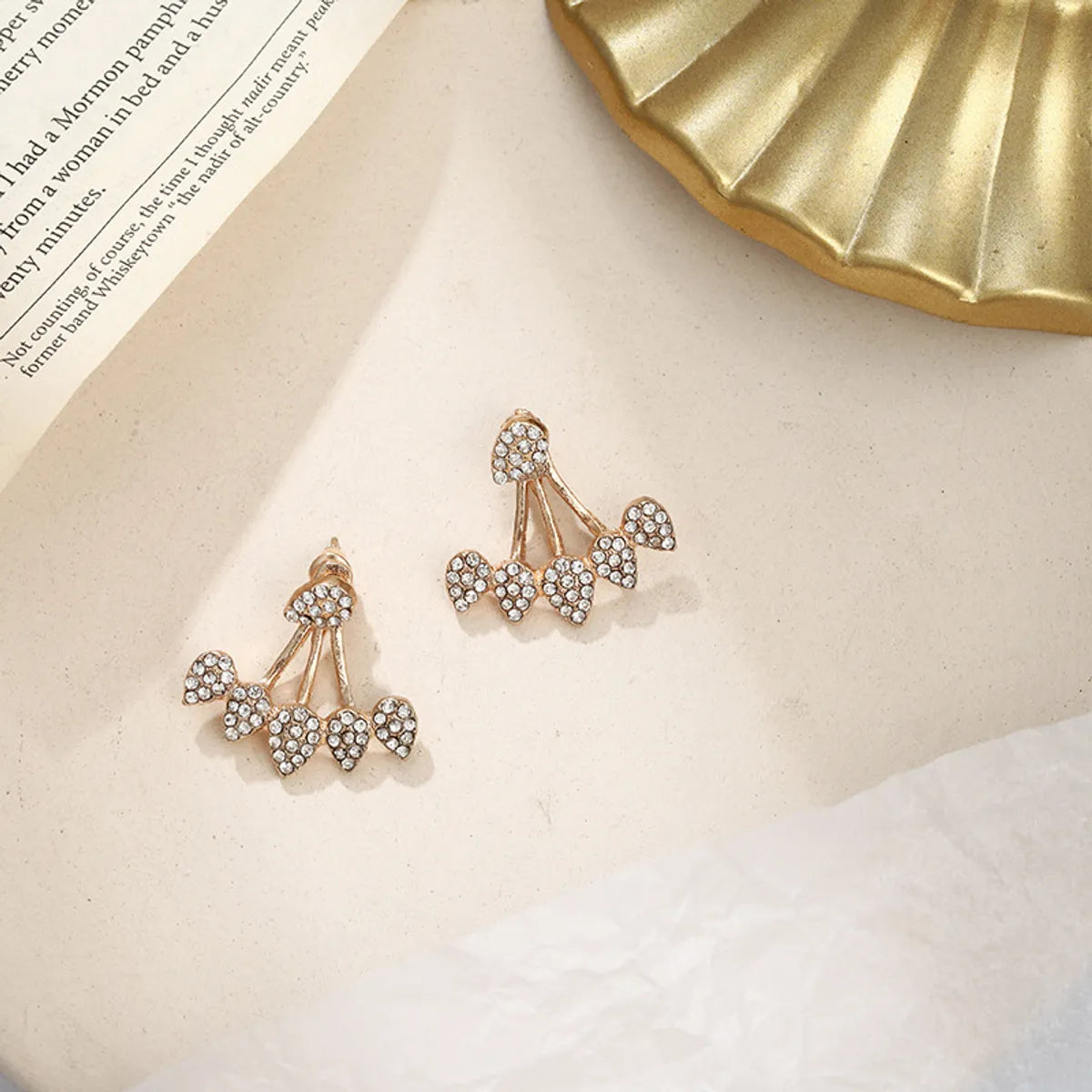 New Crystal Heart Asymmetrical Leaf Pendant Earrings Wholesale