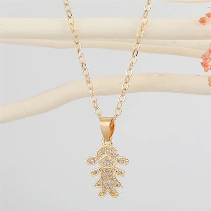 New Cute Full Diamond Boy Girl Pendant Necklace