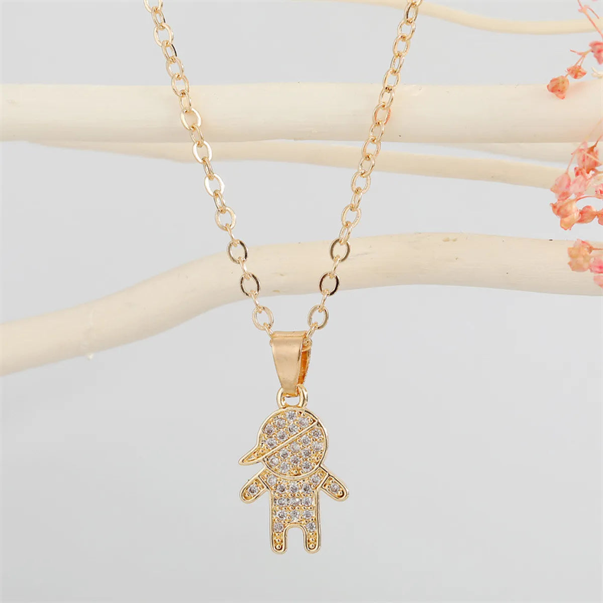 New Cute Full Diamond Boy Girl Pendant Necklace