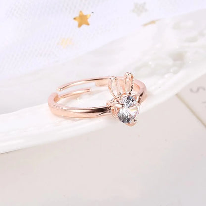 New Cute Rabbit Copper Inlaid Zircon Ring Opening Adjustable Ring